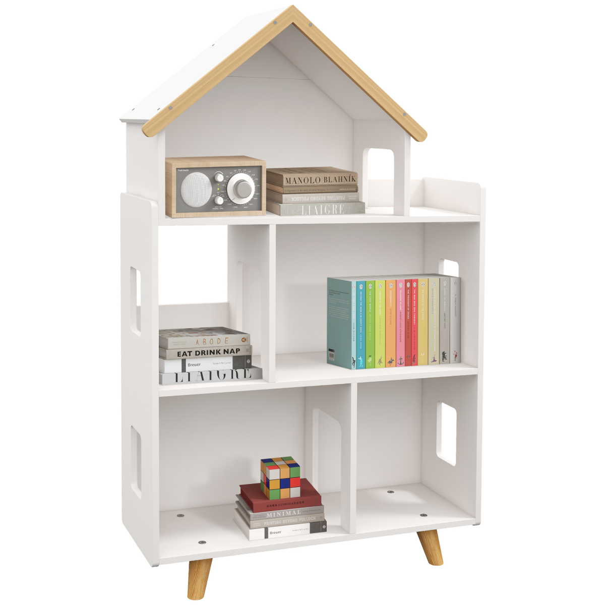 Kids 3-Tier Storage Shelf with Wooden Feet – White (Ages 3–6)