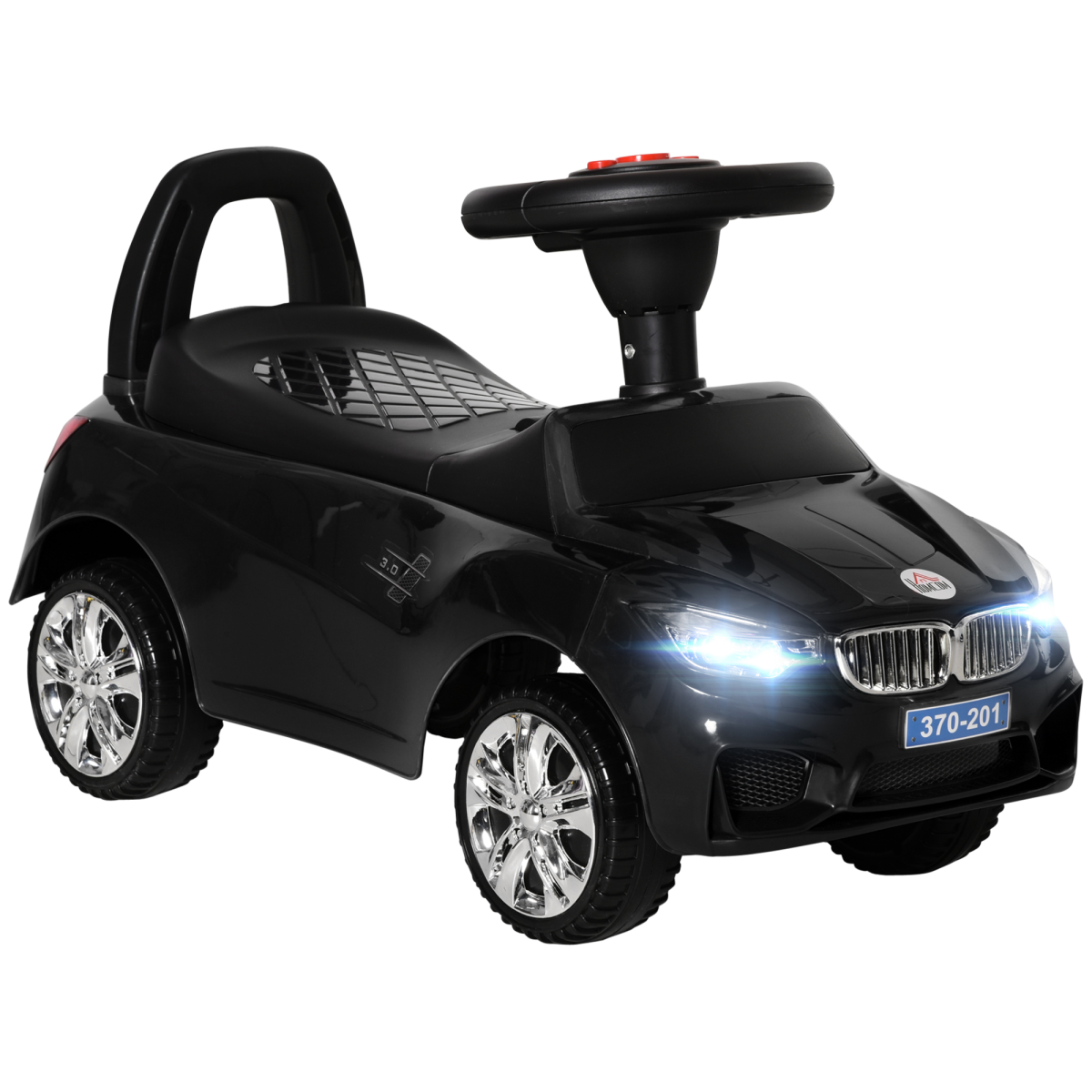 Toddler Ride-On Car with Horn, Music & Storage – Black