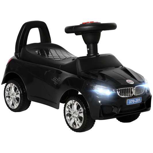 Toddler Ride-On Car with Horn, Music & Storage – Black