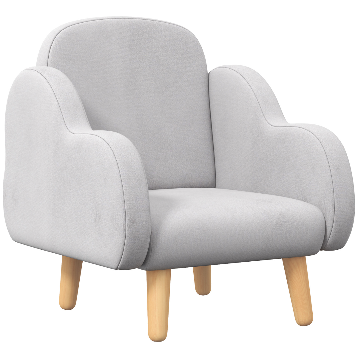 Gray armchair with wooden legs on a white background