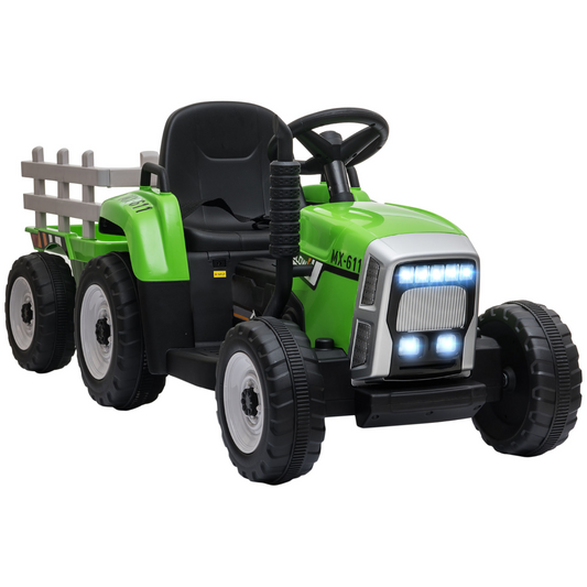 HOMCOM Ride-On Tractor with Remote Control & Detachable Trailer – Green