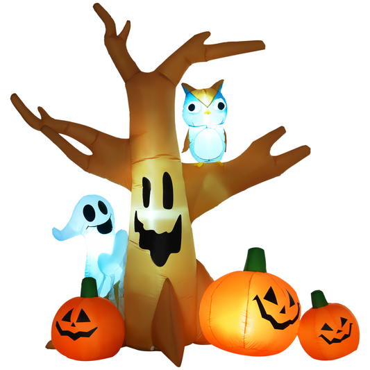 2.4m Inflatable Halloween Tree with Ghost, Pumpkins, Owl & LED Lights – Outdoor Yard Decoration
