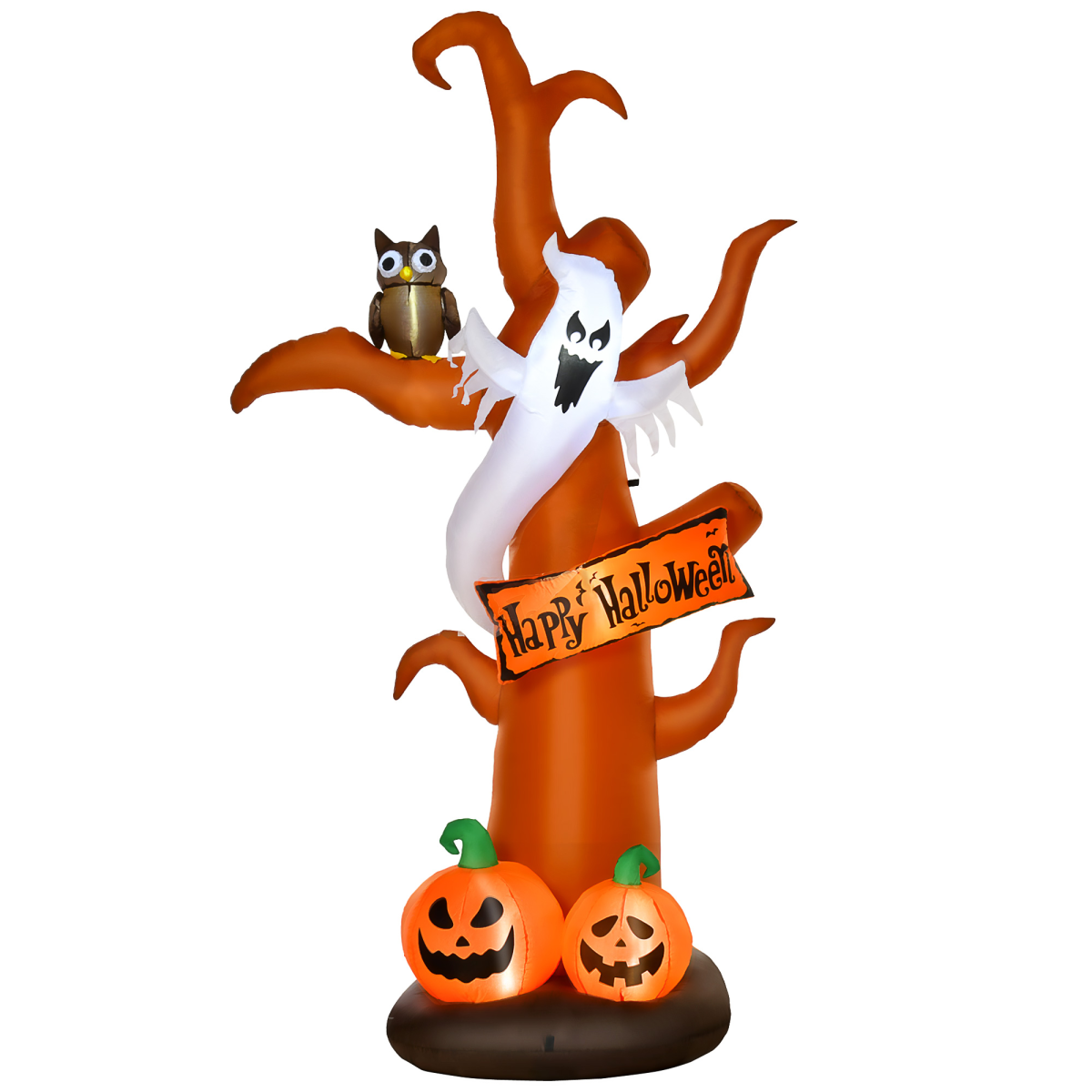 2.7m Inflatable Halloween Tree with Ghost & Pumpkin and LED Lights – Indoor/Outdoor Decoration