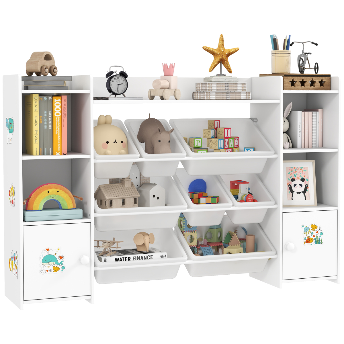 Kids Storage Organiser with Bookcase, Toy Bins & Cupboard