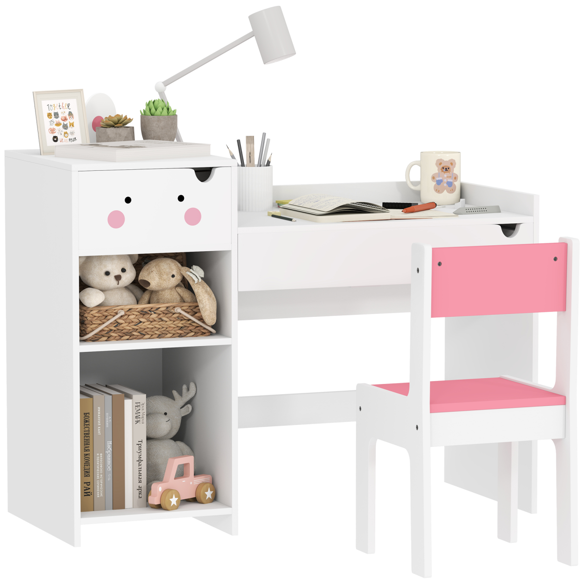 🐰 Kids Table & Chair Set with Rabbit Design – White