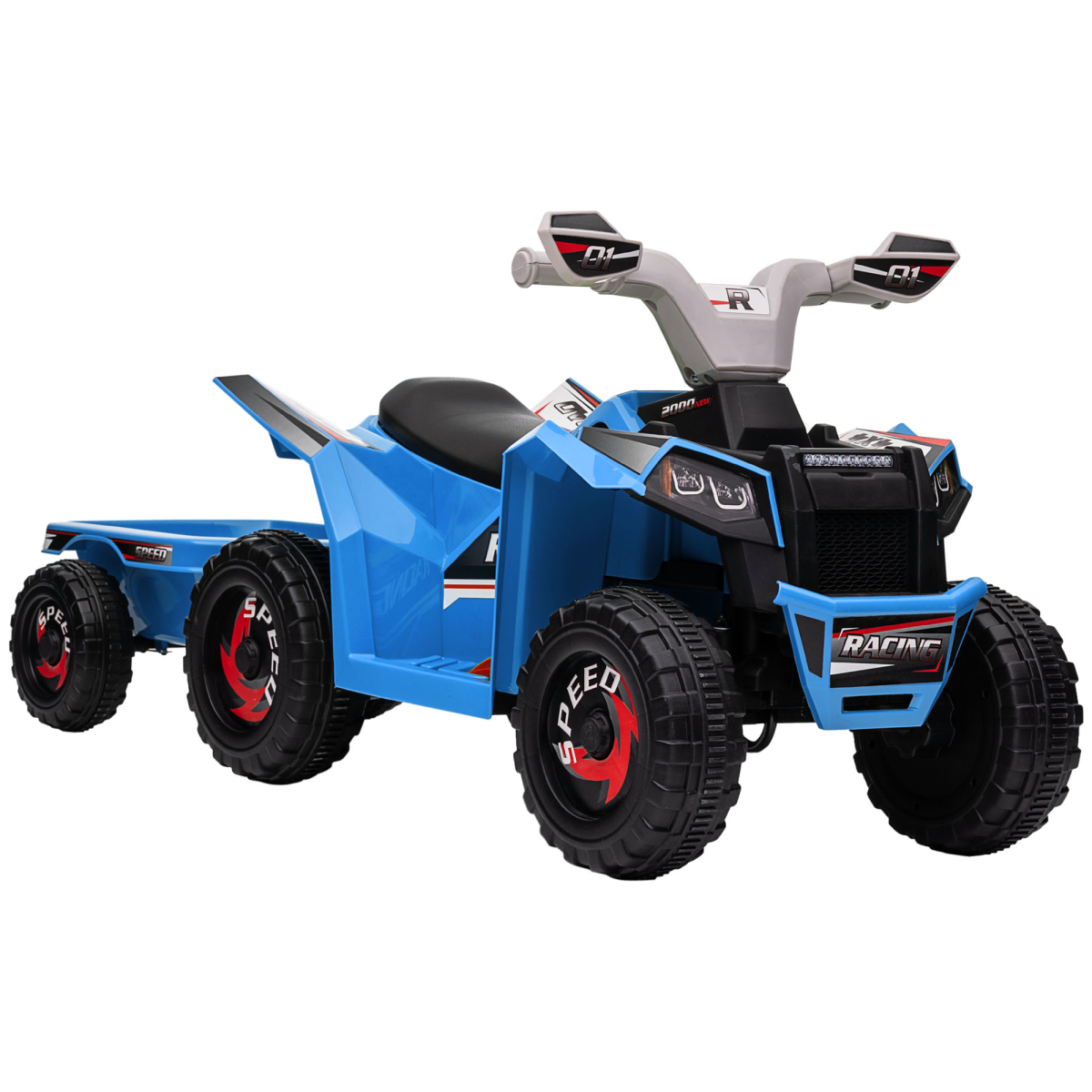 HOMCOM Electric Quad Bike, 6V Kids Ride-On ATV with Back Trailer - Blue