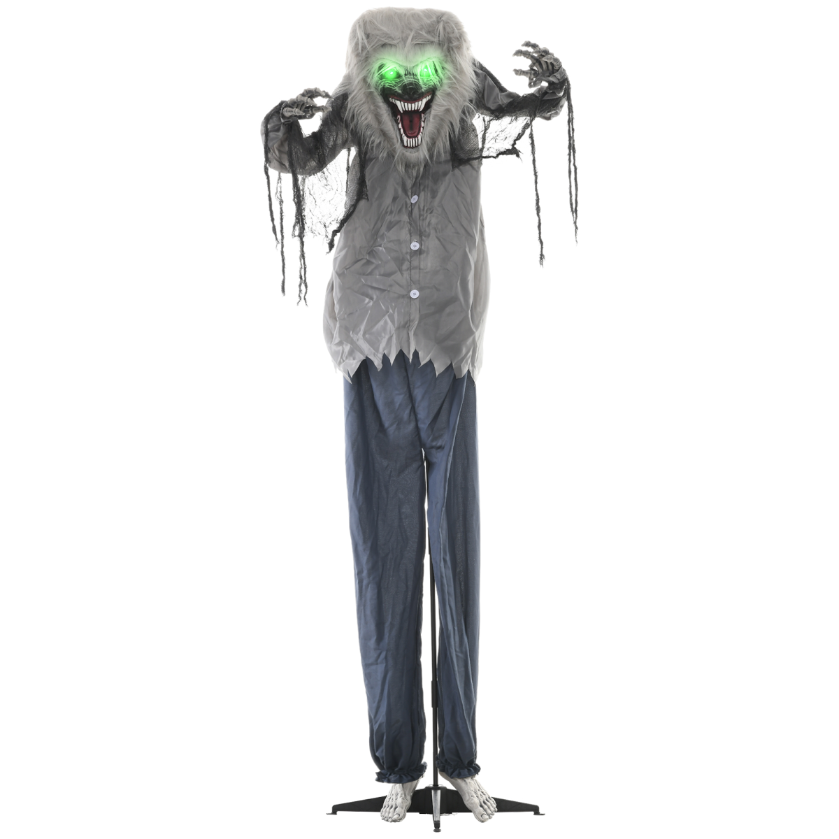 210cm Skeleton Werewolf Halloween Animatronic with Pop-Up Head & Glowing Eyes – Grey/Blue