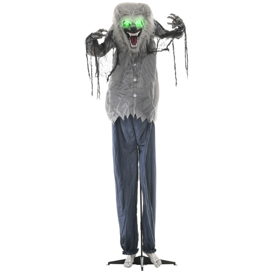 210cm Skeleton Werewolf Halloween Animatronic with Pop-Up Head & Glowing Eyes – Grey/Blue
