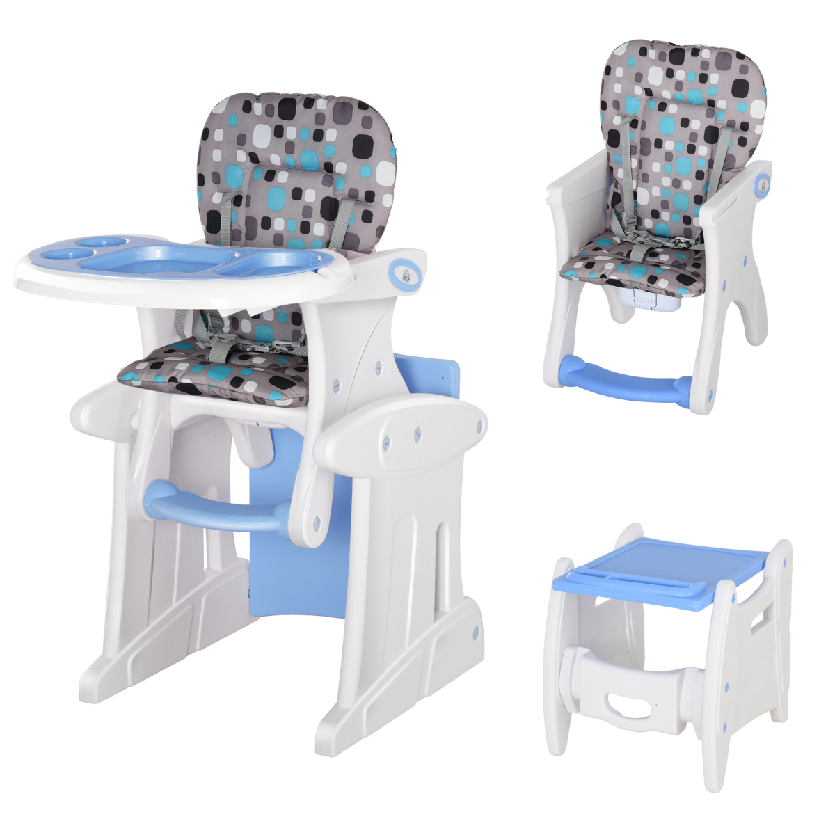 3-in-1 Convertible Baby High Chair Booster Seat w/ Removable Tray Blue