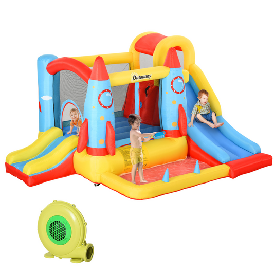 Bouncy Castle with Slide Pool Rocket Trampoline w/ Carrybag Blower