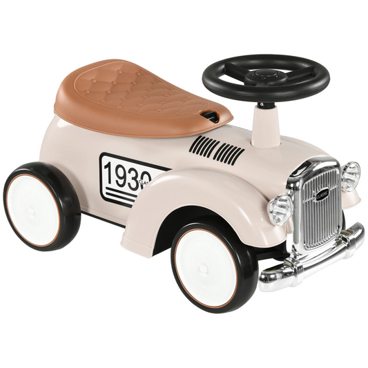 Kids Ride-On Push Car with Steering Wheel & Storage – Cream White