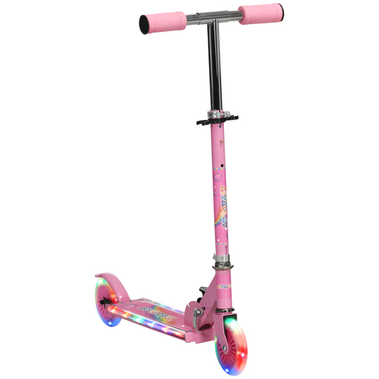 Kids Scooter with Lights & Music – Adjustable & Foldable, Pink (Ages 3–7)