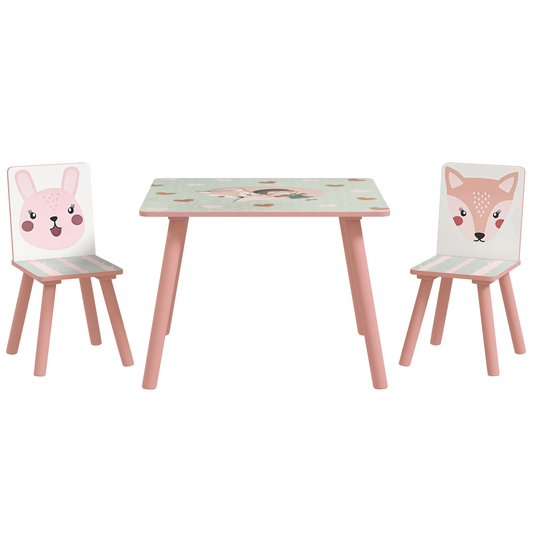 Kids Table & Chairs Set – 3-Piece Desk with 2 Chairs, Pink (Ages 3–8)