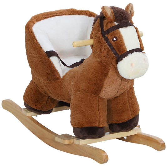 Plush Rocking Horse with Sounds – Brown & Cream (18–36 Months)