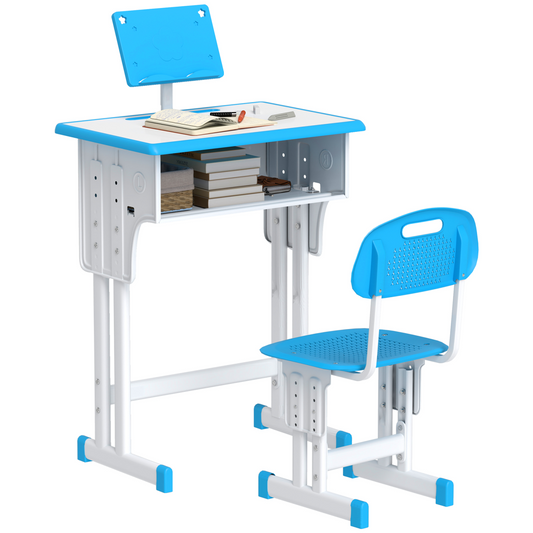 Adjustable Kids’ Study Desk & Chair Set with Storage – Blue (Ages 6–12)