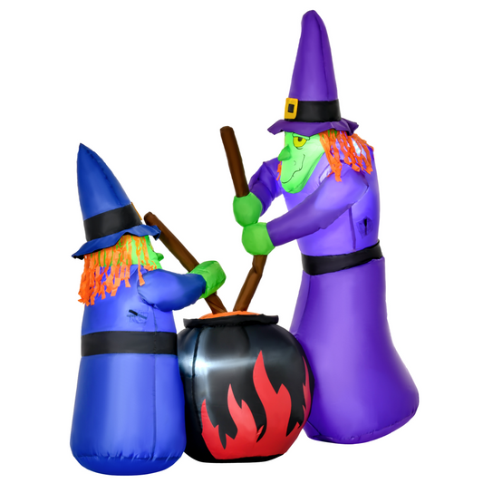 1.8m Inflatable Halloween Witches Around Black Cauldron with LED Lights – Outdoor Decoration