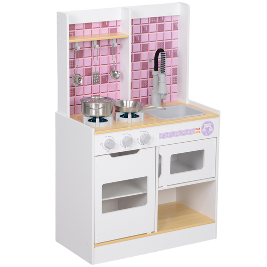 Kids Wooden Kitchen Playset with Lights, Sounds & Accessories – White.