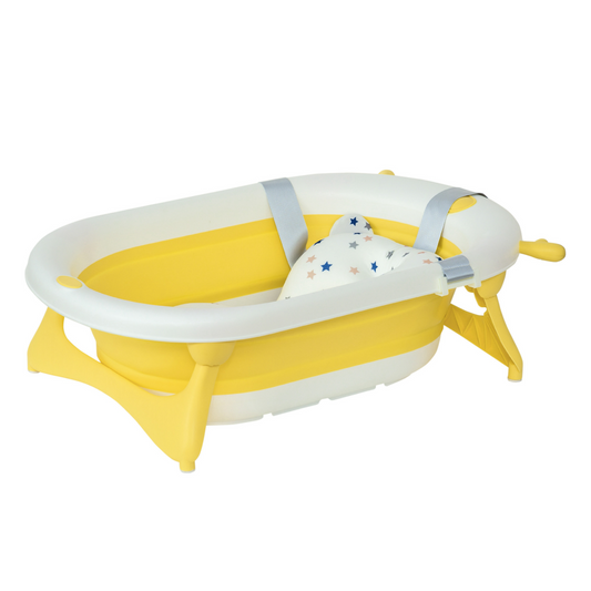 Foldable Baby Bath Tub with Temperature-Sensitive Plug & Adjustable Cushion