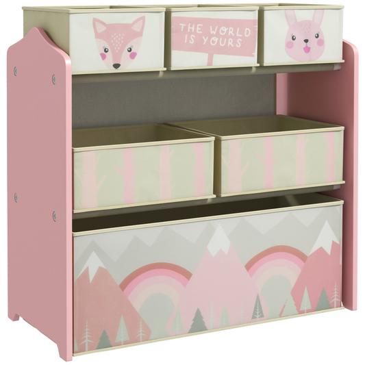 Kids Toy Storage Organiser with 6 Removable Boxes – Pink