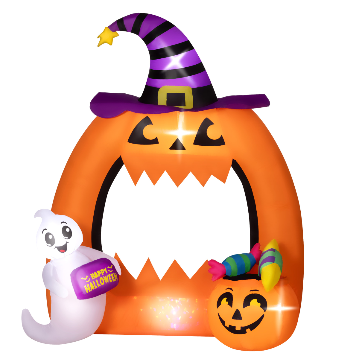 150cm Inflatable Halloween Pumpkin Archway with Ghost & LED Lights – Orange