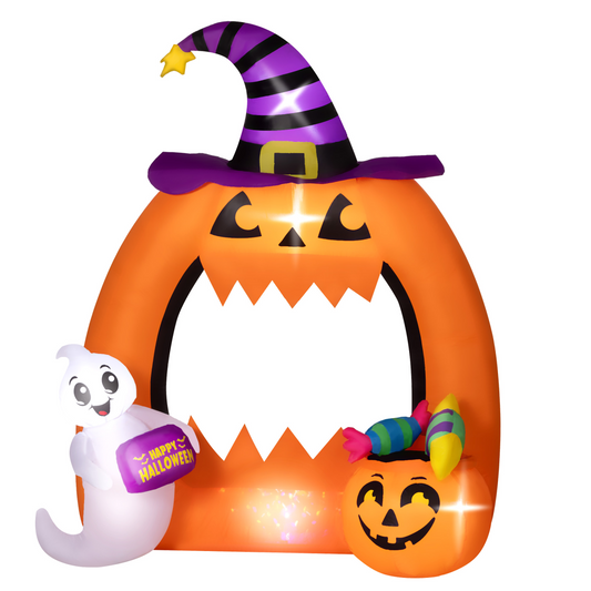 150cm Inflatable Halloween Pumpkin Archway with Ghost & LED Lights – Orange