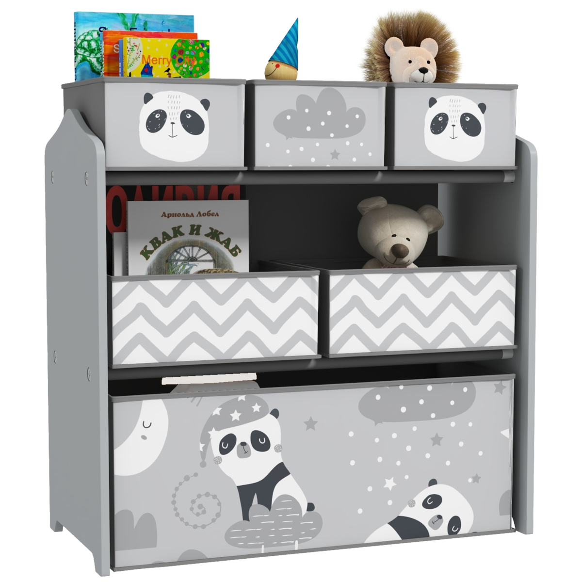 Kids Toy Storage Unit with 6 Removable Bins – Grey (Ages 3–8)