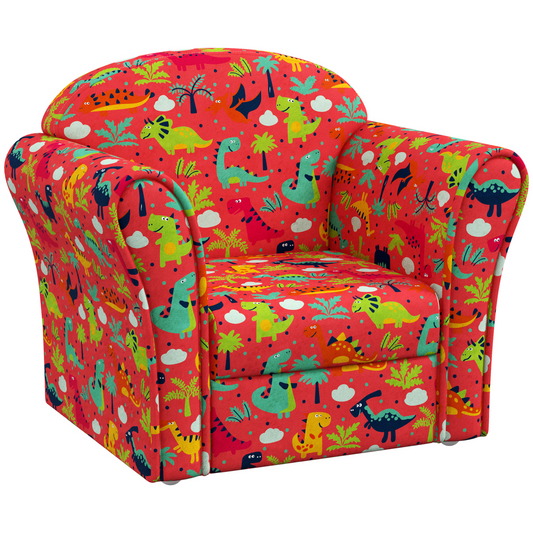 Kids Dinosaur Armchair – Red Toddler Sofa Chair (Ages 18–36 Months)