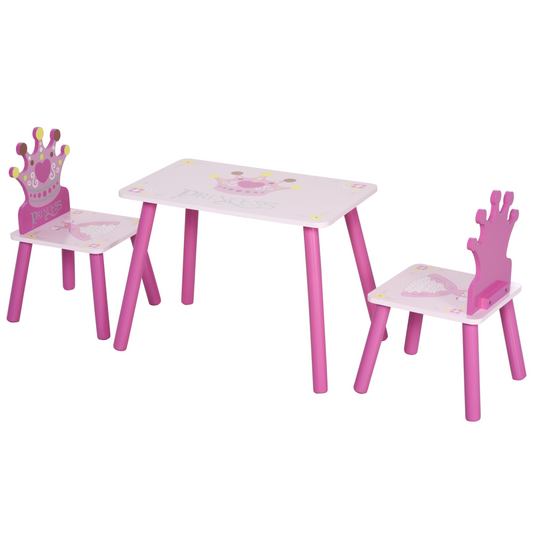 Kids 3-Piece Princess Table & Chair Set – Pink Crown Design (Ages 3+)
