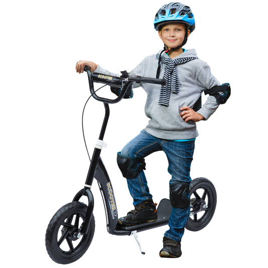 Push Scooter Teen Kids Stunt Bike Ride On with 12" EVA Tyres, Black