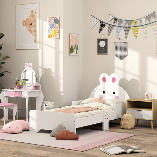 Kids Bunny Bed Frame with Side Panels – White & Pink (Ages 3–6)