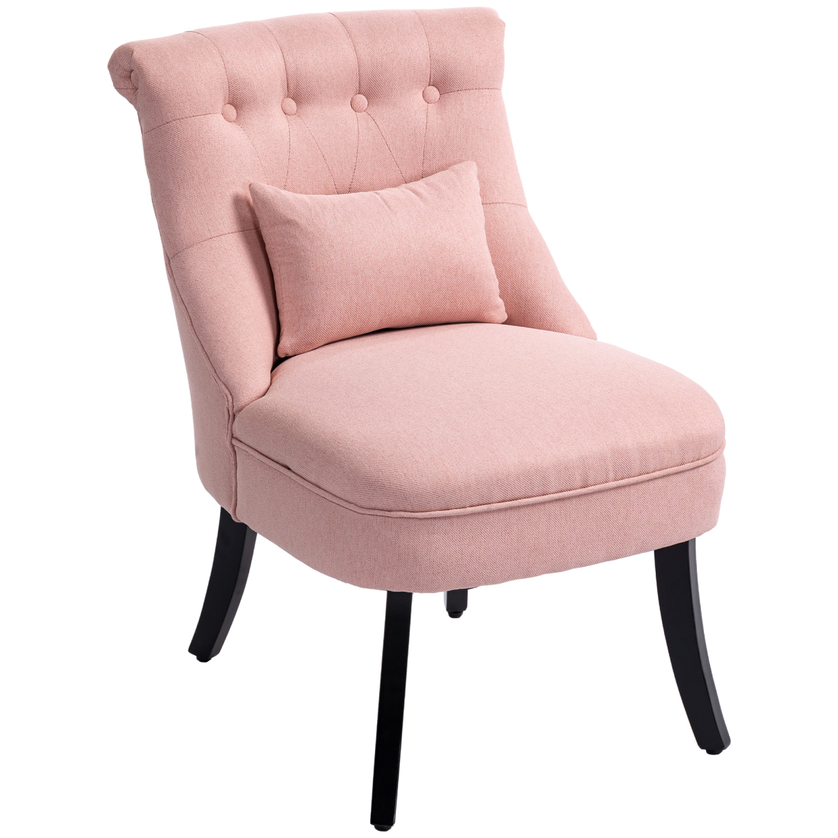 Fabric Single Sofa Upholstered with Pillow Wood Leg Pink