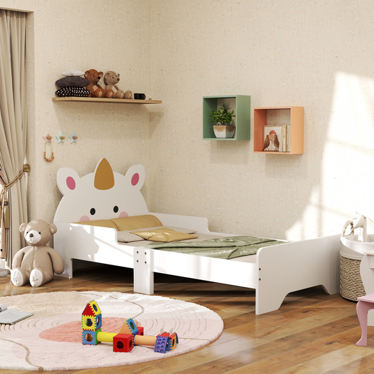 Kids Unicorn Bed Frame with Side Panels – Pink & White (Ages 3–6)
