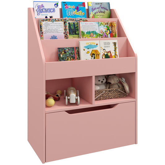 Kids Bookshelf & Storage Organiser with Wheels – Pink