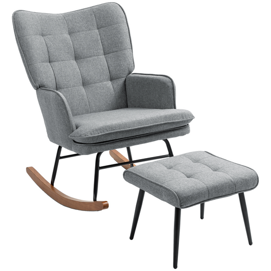 Rocking Chair with Footstool Fabric Wingback Chair