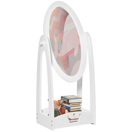 Kids Full-Length Dressing Mirror with Crown Design & Storage Shelf – White