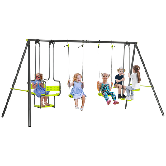 6-in-1 Kids Outdoor Swing Set – Green & Black