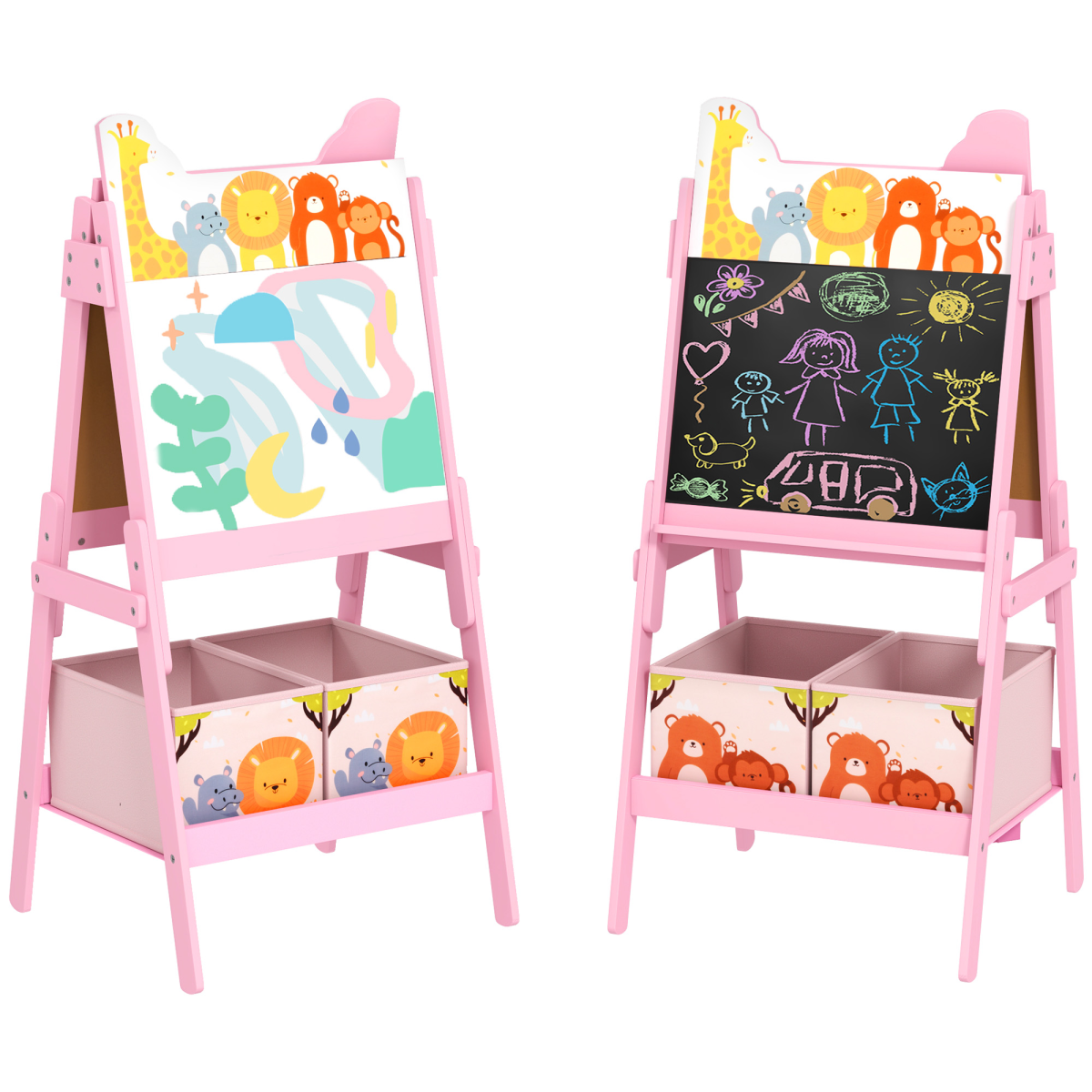 AIYAPLAY 2-in-1 Kids Art Easel – Pink,Whiteboard, Chalkboard, Storage Boxes