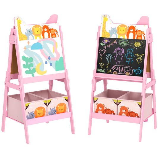 AIYAPLAY 2-in-1 Kids Art Easel – Pink,Whiteboard, Chalkboard, Storage Boxes