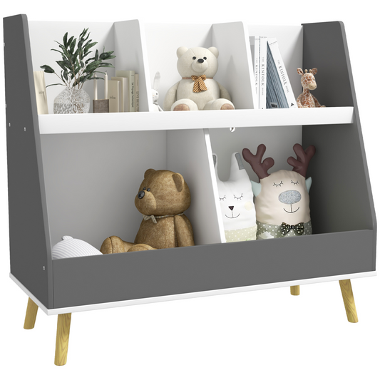 Kids Storage Shelf – Grey & White, 2-Tier with 5 Compartments HOMCOM