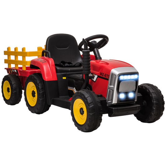 HOMCOM Ride-On Tractor with Remote Control & Detachable Trailer – Red