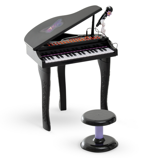 Kids 37-Key Electronic Piano Keyboard with Microphone & Stool – Black