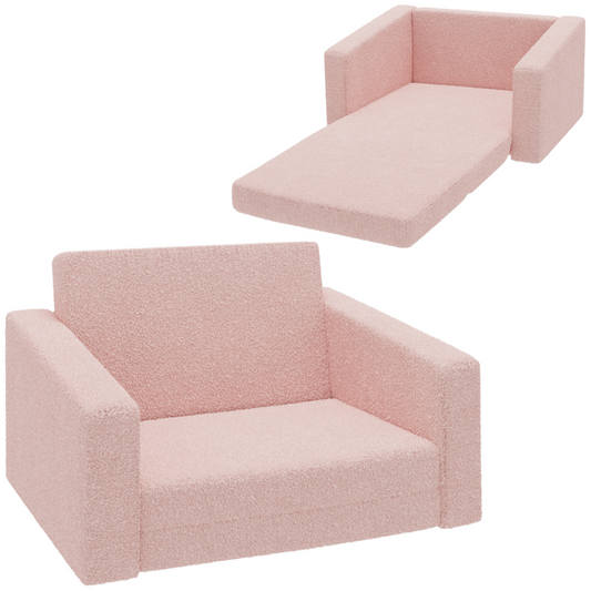 Kids 2-in-1 Sofa Bed – Foldable Toddler Chair & Lounger (Pink, Ages 1.5–3)